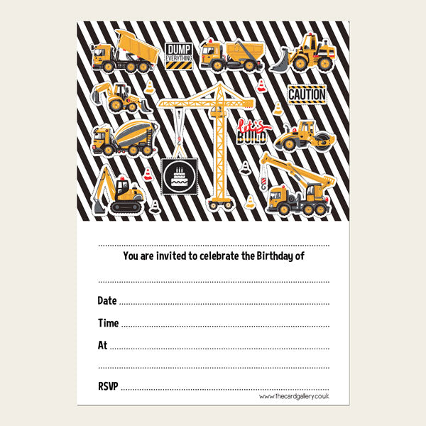 category header image Ready To Write Kids Birthday Invitations - Cool Construction - Pack of 10