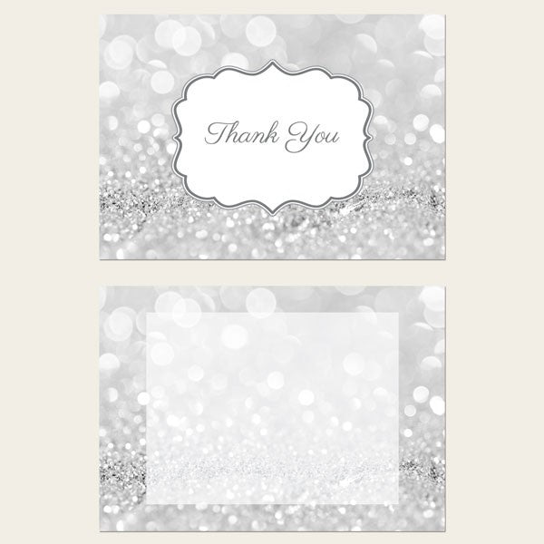 Ready to Write Thank You Cards - Silver Glitter Pattern - Pack of 10