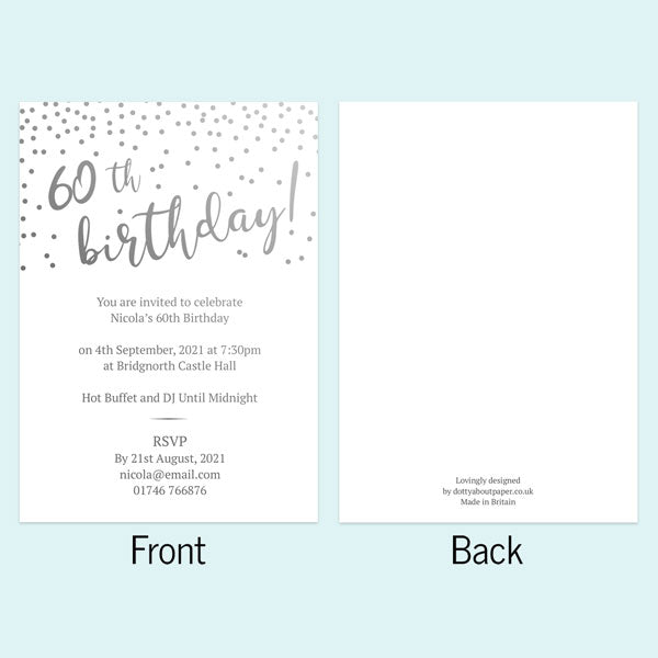 Foil 60th Birthday Invitations - Sparkly Typography - Pack of 10