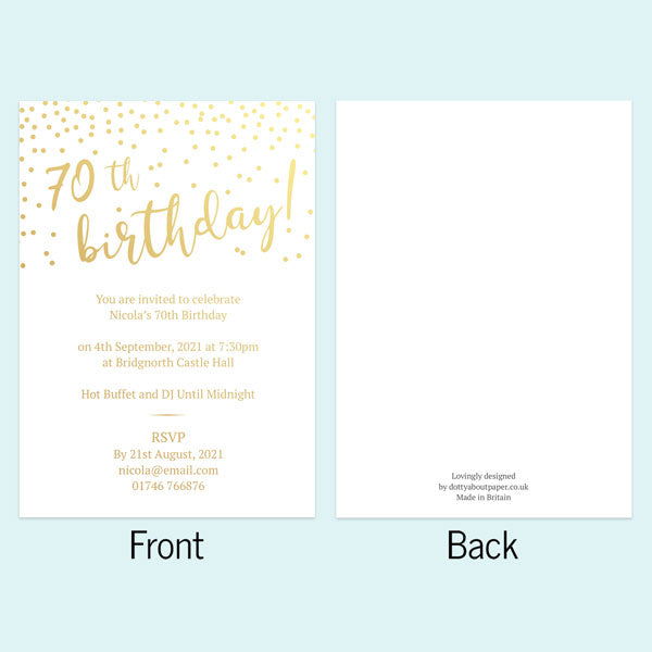 Foil 70th Birthday Invitations - Sparkly Typography - Pack of 10