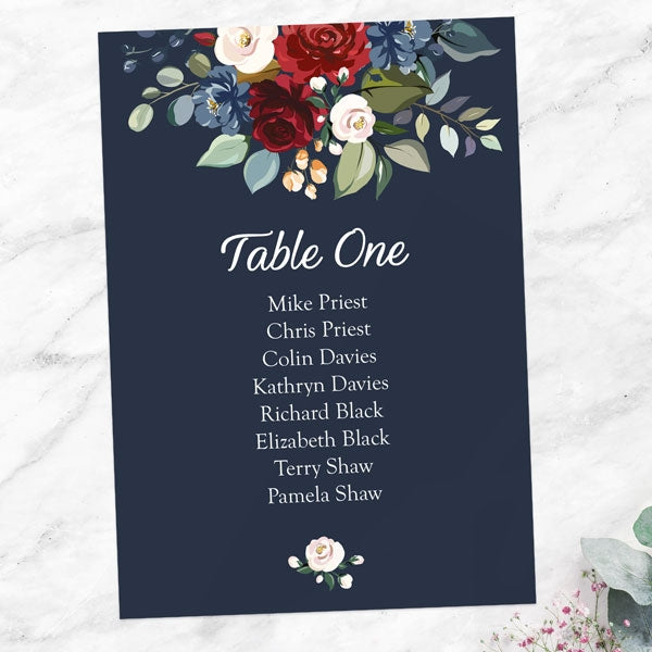 Navy Jewel Flowers - Table Plan Cards