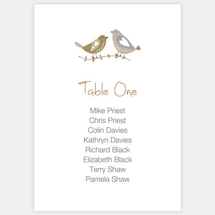 Rustic Woodland Birds Table Plan Cards