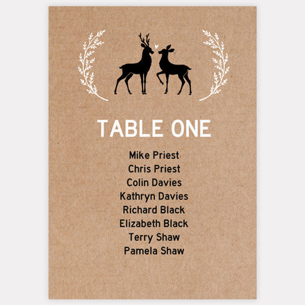 Rustic Woodland Deer Table Plan Cards