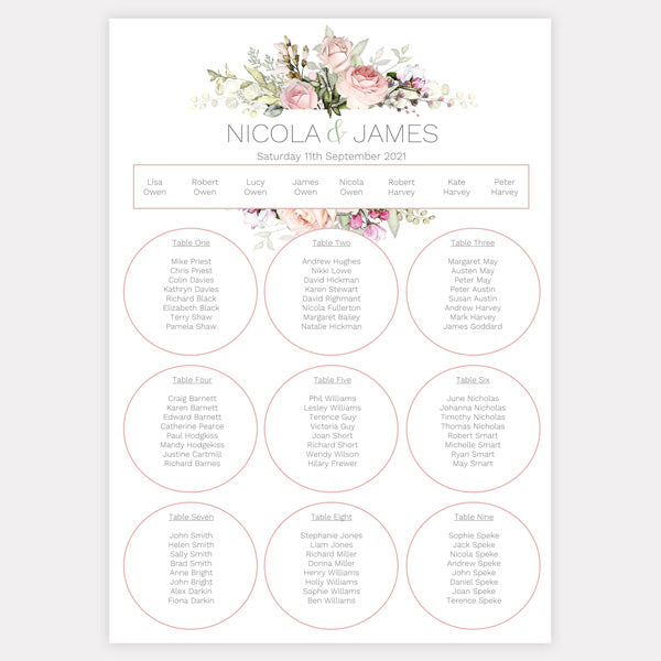 Pink Country Flowers Table Plan