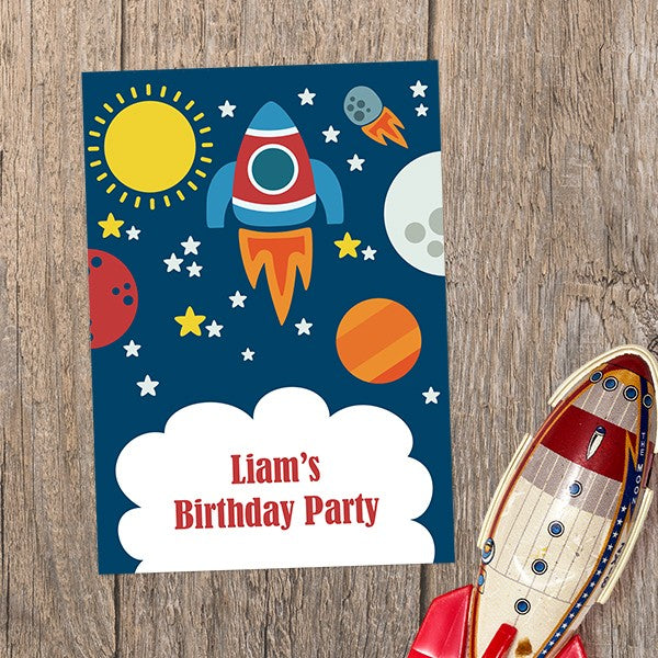 Personalised Kids Birthday Invitations - Rocket - Pack of 10