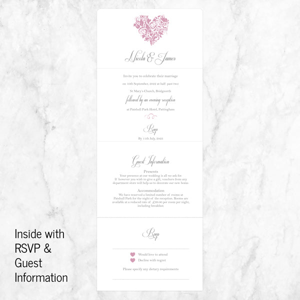 Ornate Heart - Tri Fold Wedding Invitation & RSVP