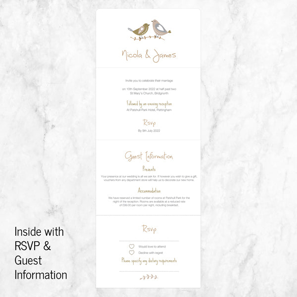 Rustic Woodland Birds - Tri Fold Wedding Invitation & RSVP
