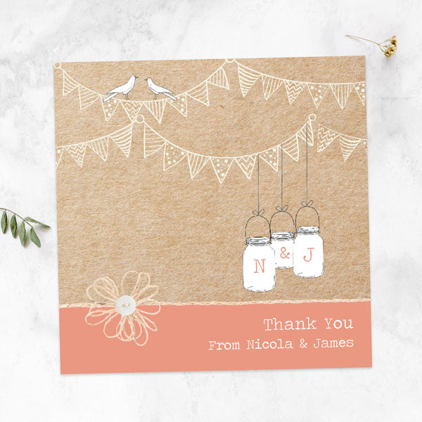 Vintage Bunting & Love Birds Thank You Card