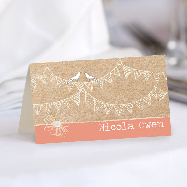 Vintage Bunting & Love Birds Place Card
