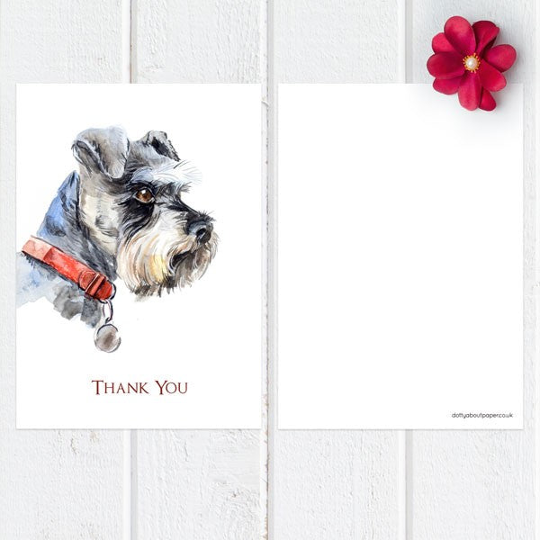 Ready to Write Thank You Cards - Watercolour Dog, Schnauzer - Pack of 10