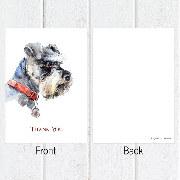 Ready to Write Thank You Cards - Watercolour Dog, Schnauzer - Pack of 10