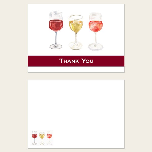 Ready to Write Thank You Cards - Watercolour Wine Glasses - Pack of 10