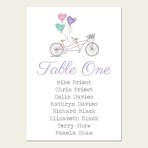 Tandem Love - Table Plan Cards