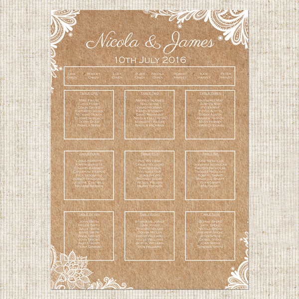 Rustic Wedding Lace - Table Plan
