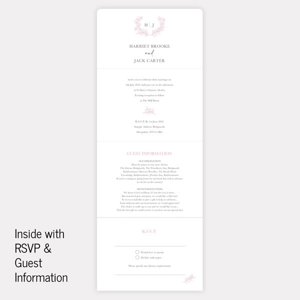 Monogram Floral Crest - Luxe Tri Fold Wedding Invitation & RSVP