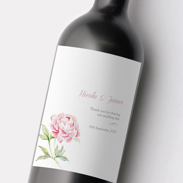 category header image Pretty Pink Peony Iridescent Wine Bottle Labels 
