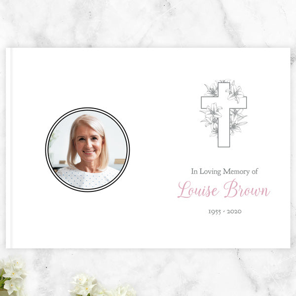 Condolence-Book-White-Lilies-Cross-Photo