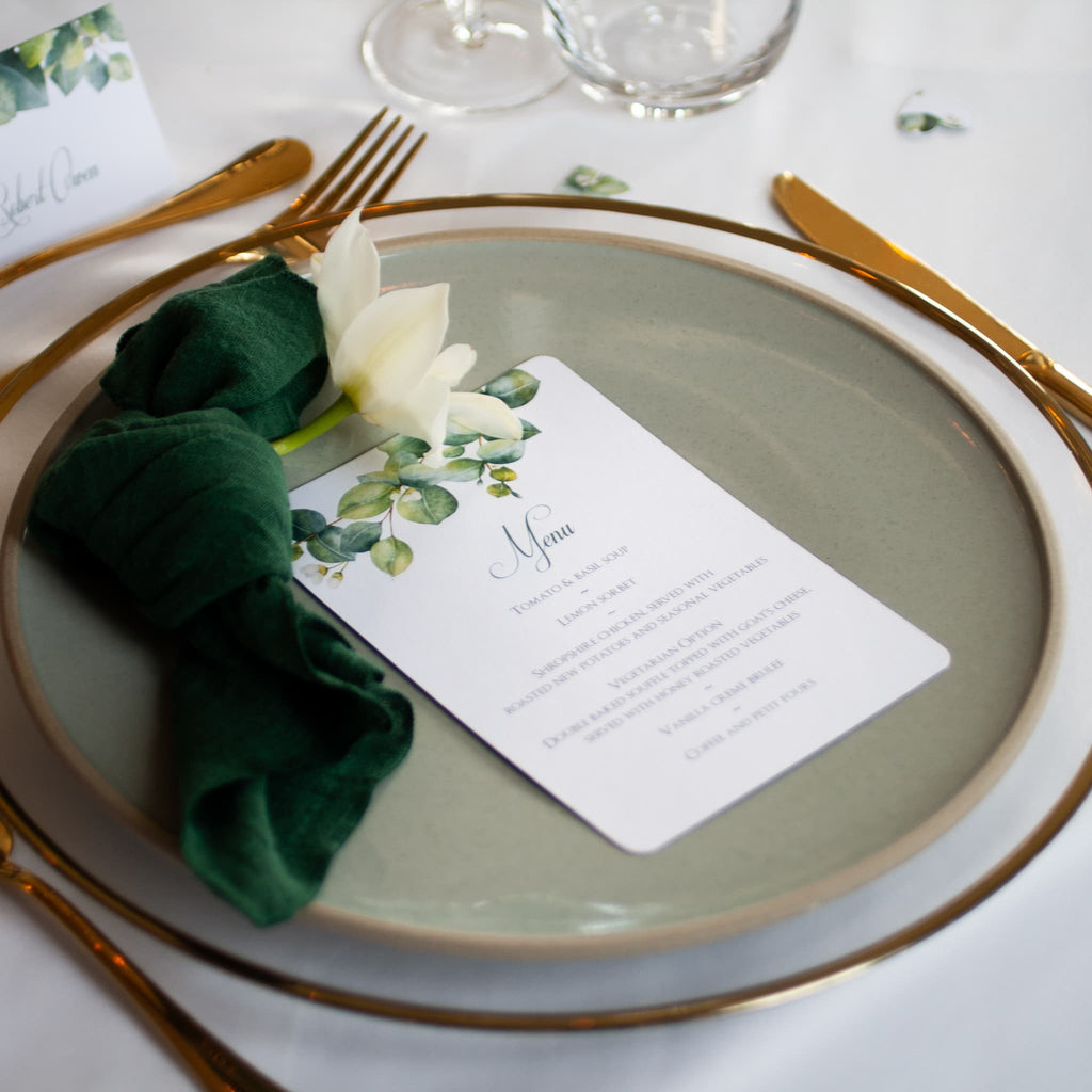Eucalyptus Garland Menu Wedding Setting