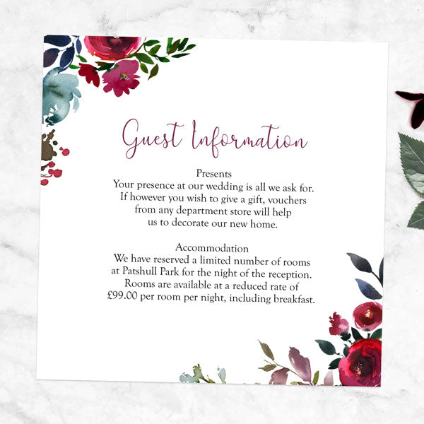 Boho Burgundy Flowers - Guest Information Card