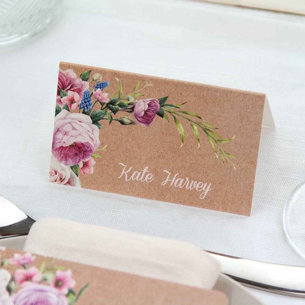 Kraft Vintage Flowers Place Cards