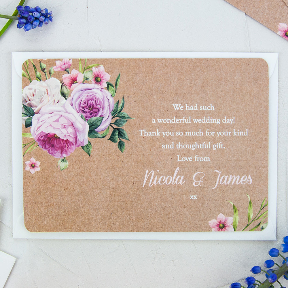 Kraft Vintage Flowers Thank You Cards