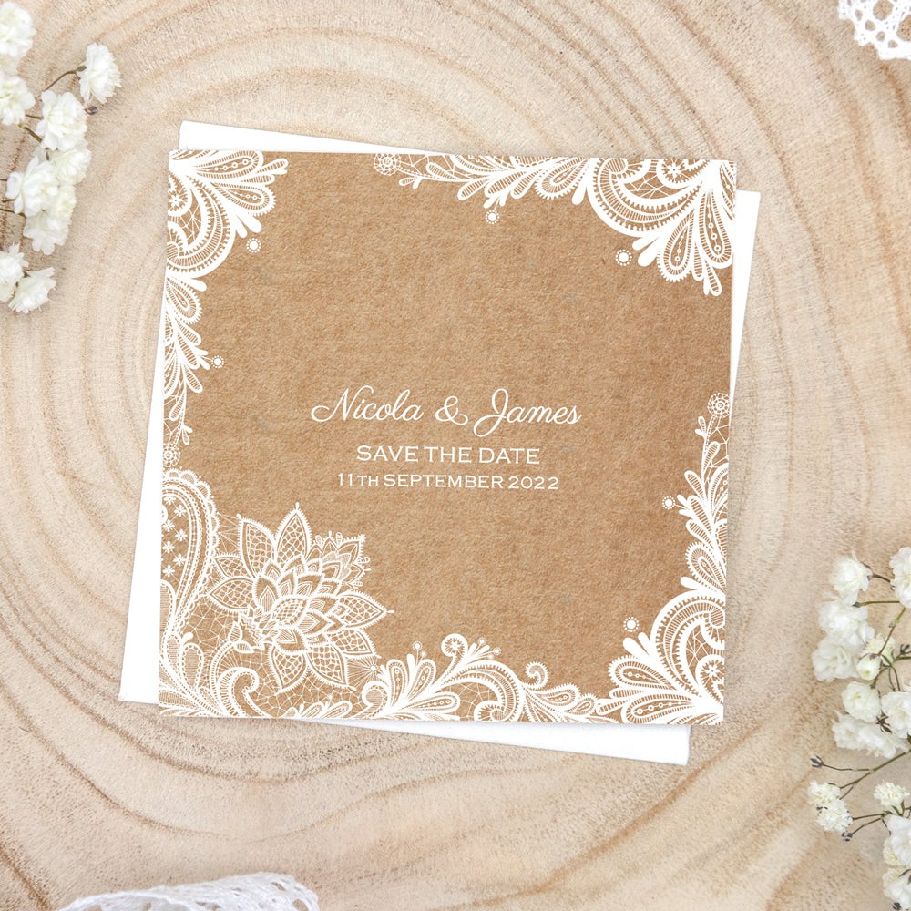 Rustic Wedding Lace Save the Date Cards