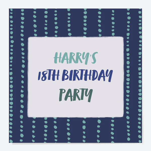 Kids Birthday Invitations - Navy Brushstroke Typography 18th