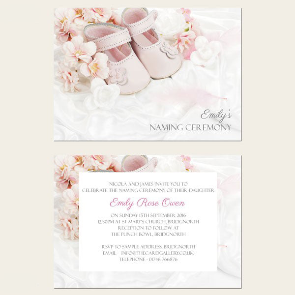 Naming Ceremony Invitations - Girls Pink Shoes - Postcard - Pack of 10