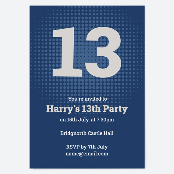 Kids Birthday Invitations - Navy Bold Typography - Pack of 10