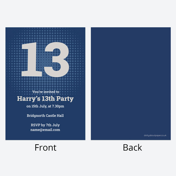 Kids Birthday Invitations - Navy Bold Typography - Pack of 10