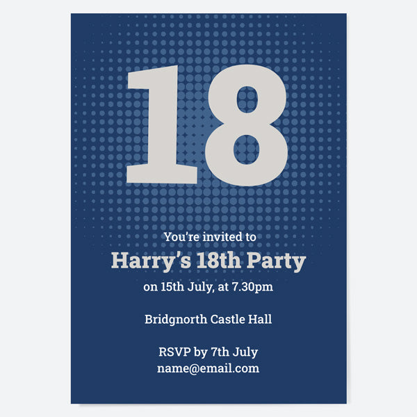 18th Birthday Invitations - Navy Bold Typography - Pack of 10