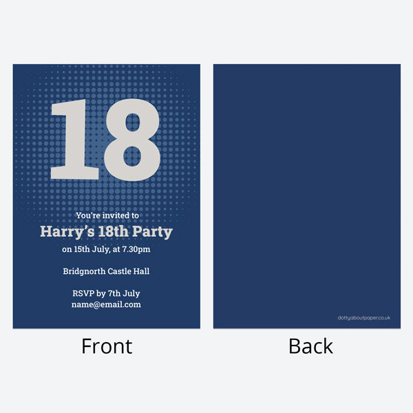 18th Birthday Invitations - Navy Bold Typography - Pack of 10