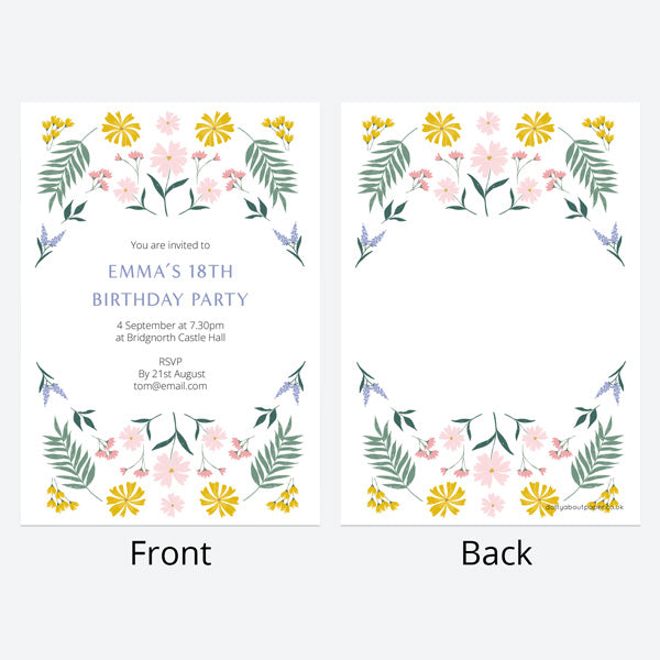 18th Birthday Invitations - Summer Botanicals - Delicate Flowers - Pack of 10