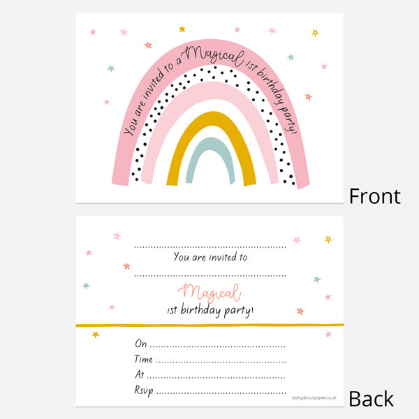 1st Birthday Invitations - Chasing Rainbows - Pack of 10