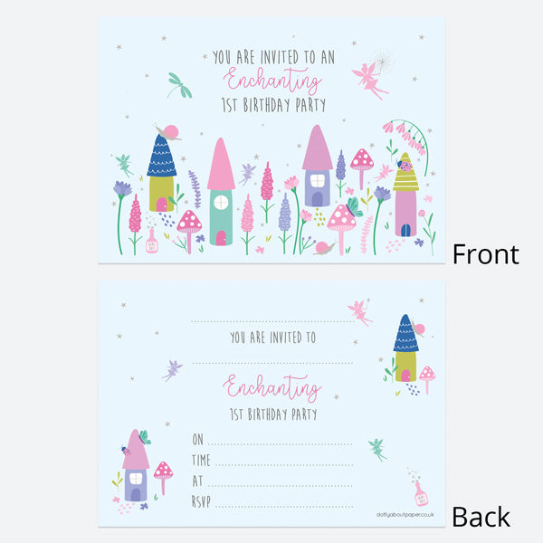 1st Birthday Invitations - Fairy Garden - Pack of 10