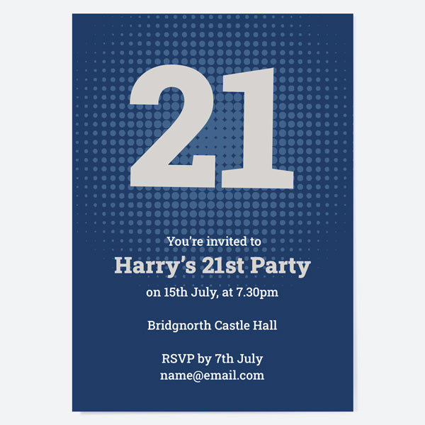 21st Birthday Invitations - Navy Bold Typography - Pack of 10