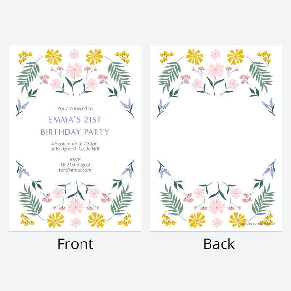 21st Birthday Invitations - Summer Botanicals - Delicate Flowers - Pack of 10