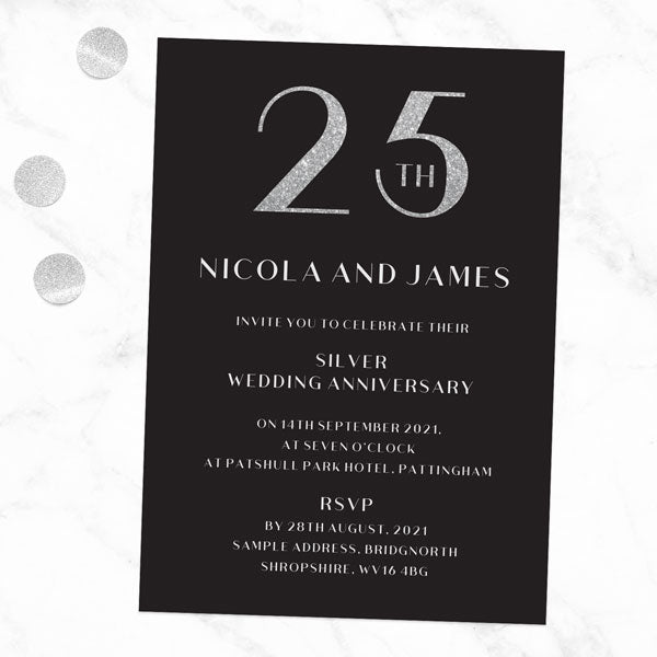 25th Wedding Anniversary Invitations - Glitter Effect Typography