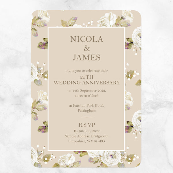 25th Wedding Anniversary Invitations - Vintage Cream Roses