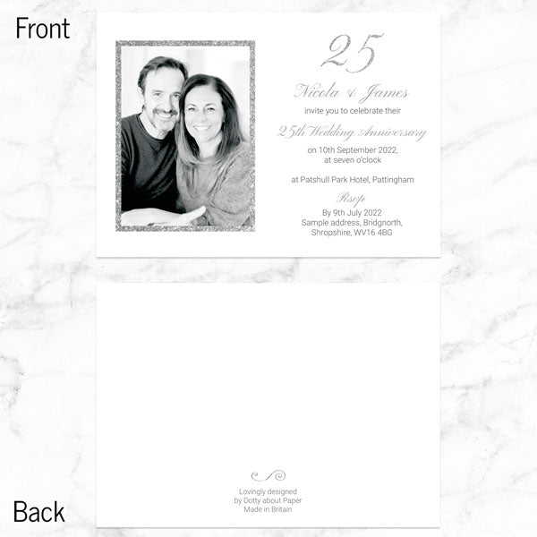 25th Wedding Anniversary Invitations - Simple Glitter Effect - Pack of 10