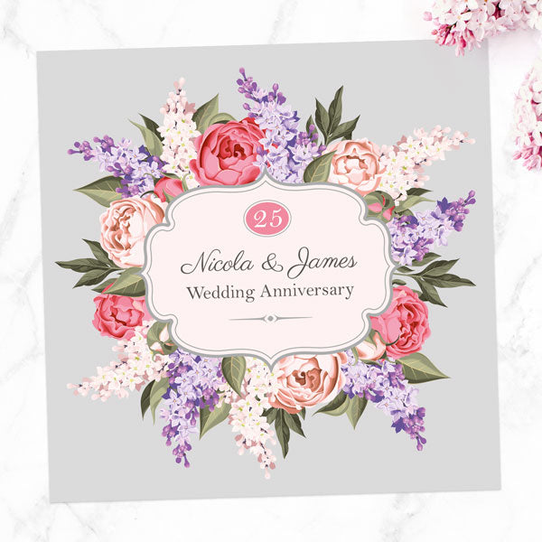 25th Wedding Anniversary Invitations - Hyacinth & Peony Frame