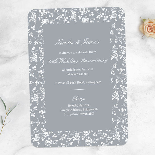 25th Wedding Anniversary Invitations - Delicate Rose Pattern