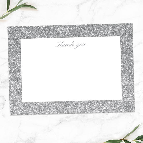 25th Anniversary Thank You Cards - Simple Glitter Effect - Pack of 10