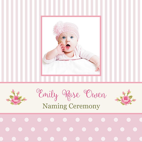 Naming Ceremony Invitations - Flowers & Stripes Use Your Own Photo - Pack of 10