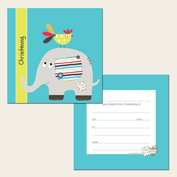 Christening Invitations - Elephant & Bird - Postcard - Pack of 10
