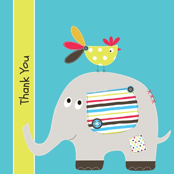 Thank You - Elephant & Bird - Postcard - Pack of 10