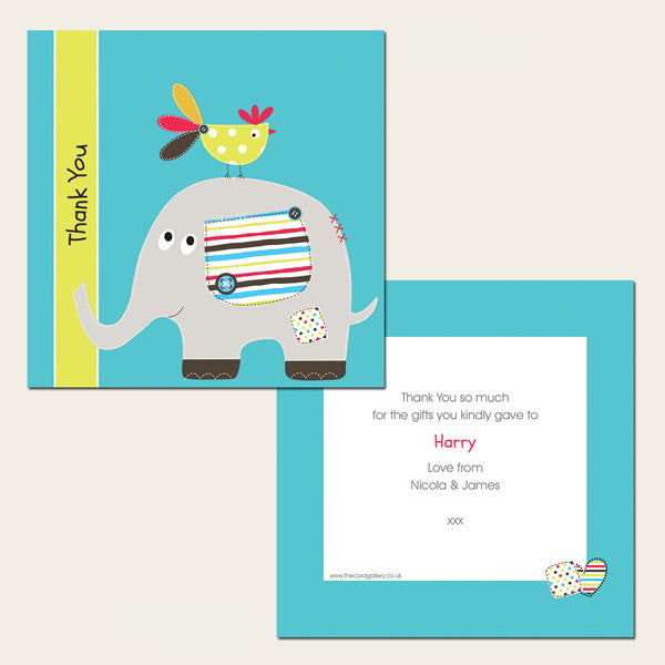 Thank You - Elephant & Bird - Postcard - Pack of 10