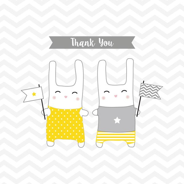 Thank You - Twin Bunnies - Postcard - Pack of 10