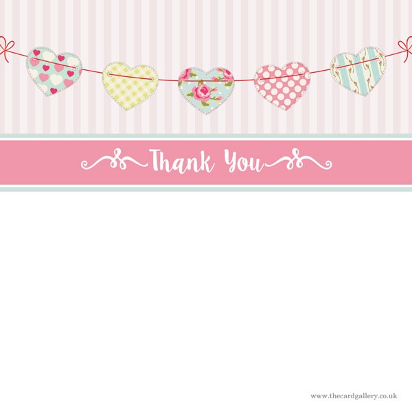 Thank You - Cute Heart Bunting - Postcard - Pack of 10