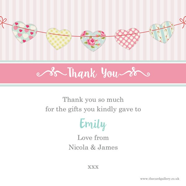 Thank You - Cute Heart Bunting - Postcard - Pack of 10
